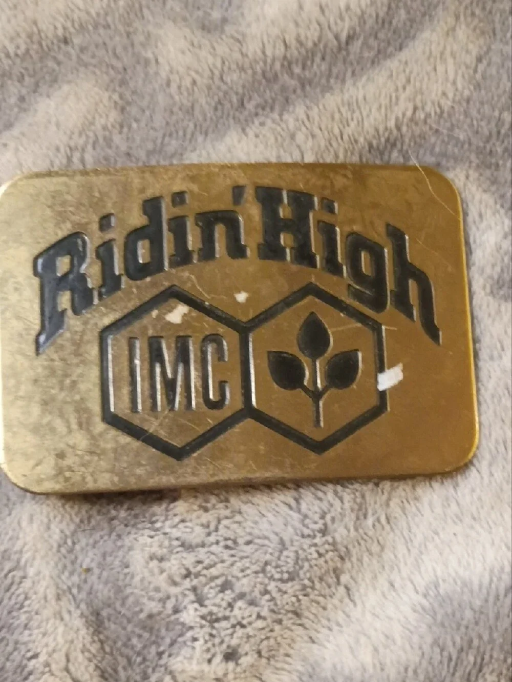Imc Farm And Seed Logo Rindin High Brass Belt Buckle